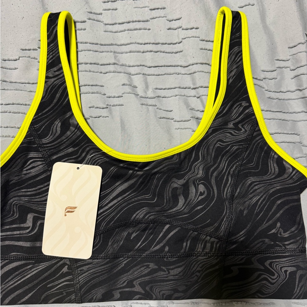 Fabletics Black and Yellow Sports Bra with Neon Piping
